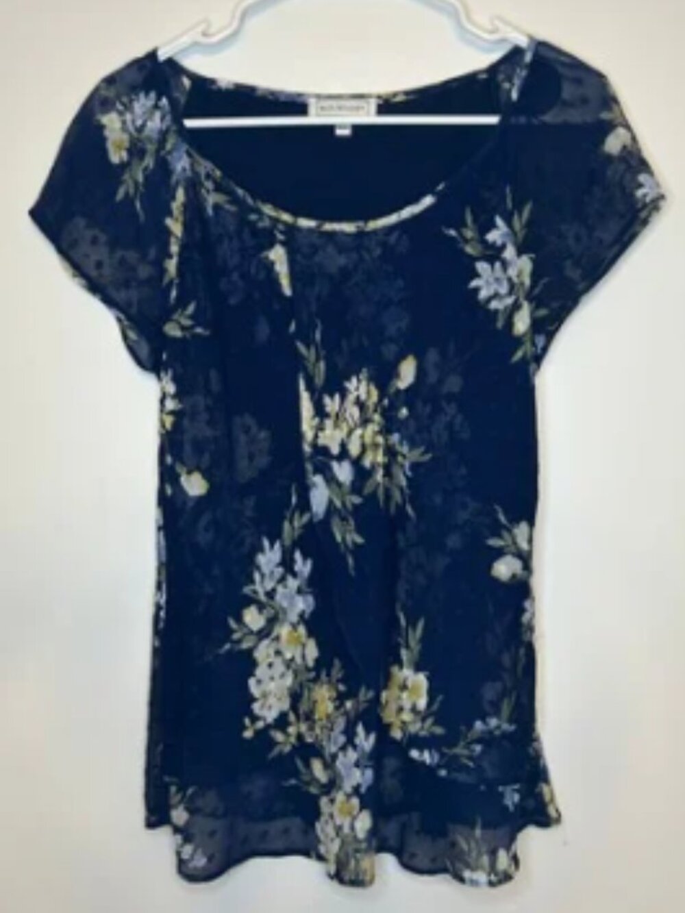 Catherine Malandrino Navy Floral Sheer Blouse – Size M